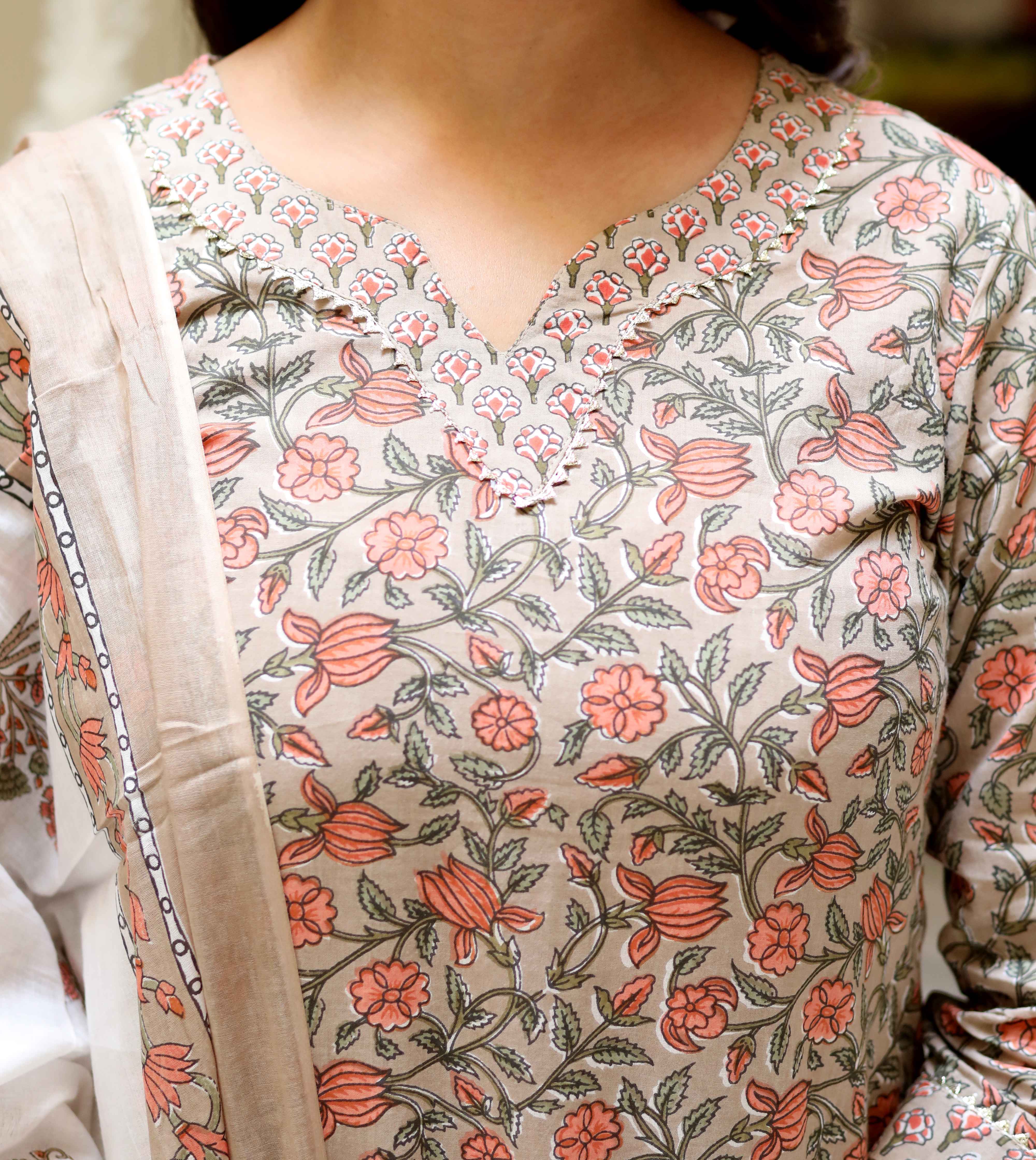 Brown Floral Printed Kurta with Palazzo Set – Rajasthani Inspired Party Wear